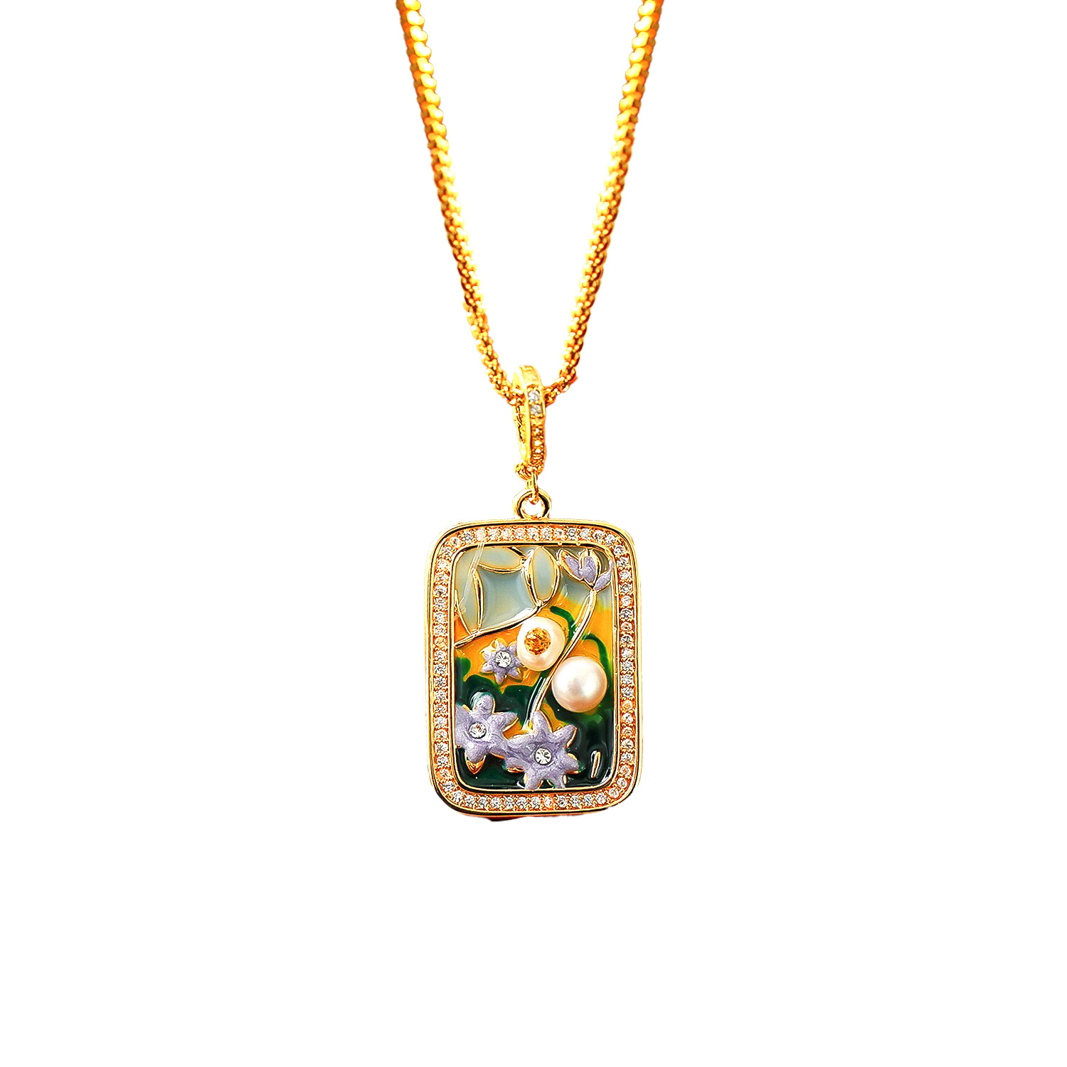Monet Van Gogh Vintage Oil Painting Style Necklace Baroque Pearl Butterfly Petal Sweater Chain Pendant