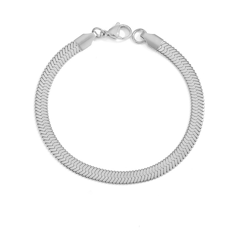 eManco Stainless Steel Snake Bone Chain Simple Bracelet Women Thin Flat Snake Chain Bracelet Couple Bracelet