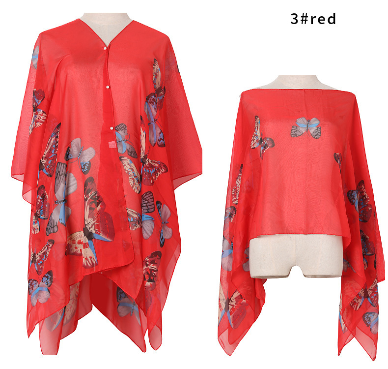 Summer Sun Protection Imitation Silk Shawl Butterfly Print Sun Protection Shawl Gift Silk Scarf Shawl