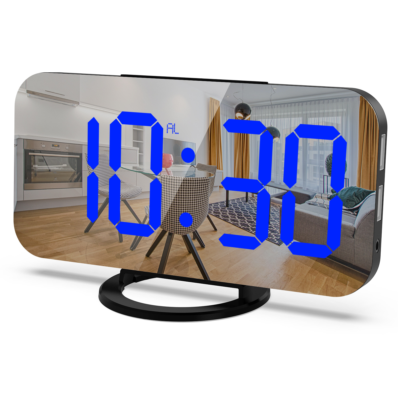 LED alarm clock dual USB output phone charging snooze mirror clock digital clock induction dimming electronic clock