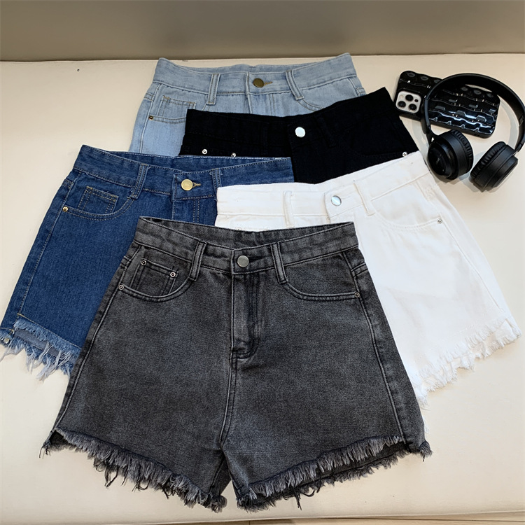 Summer New Denim Shorts Women High-Waist Loose Frayed Straight-Leg Wide-Leg Hot Pants