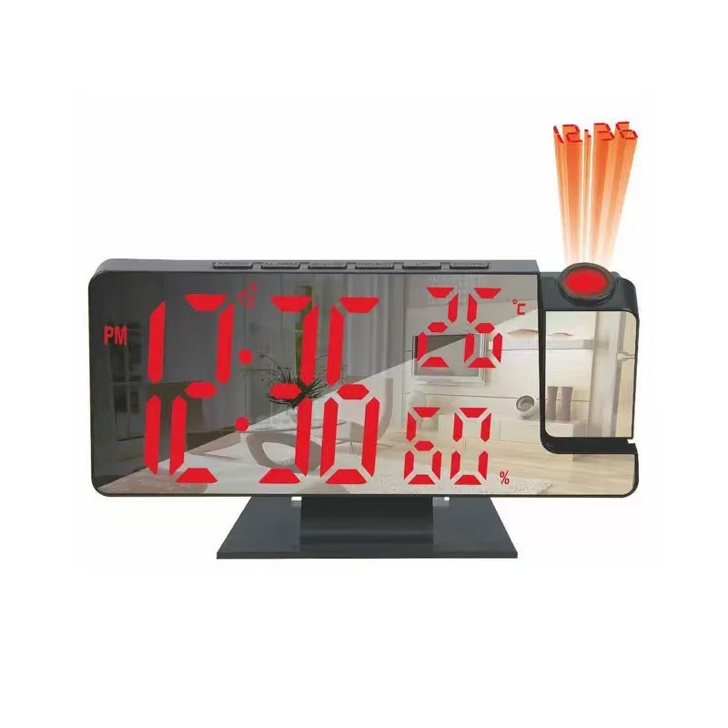 High-Definition Mirror Projection Clock Time Temperature Humidity Same Screen Display LED Large Screen Bedroom Bedside Multifunctional Glow Clock