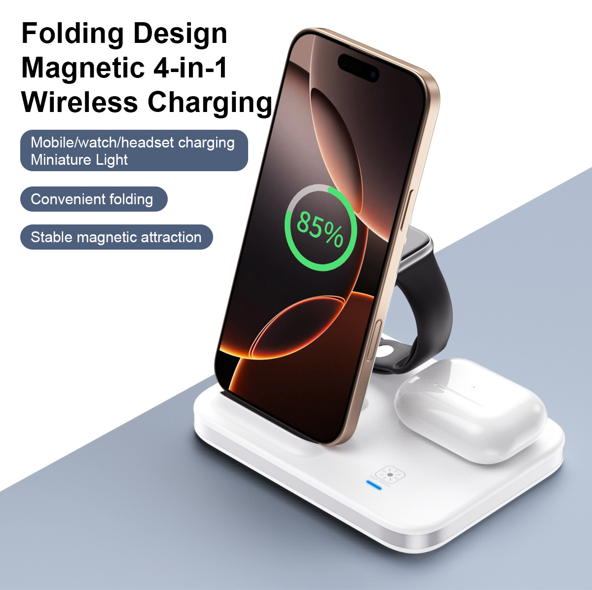 Magnetic folding three-in-one wireless charger phone stand multi-functional for Apple 16 phone wireless charging