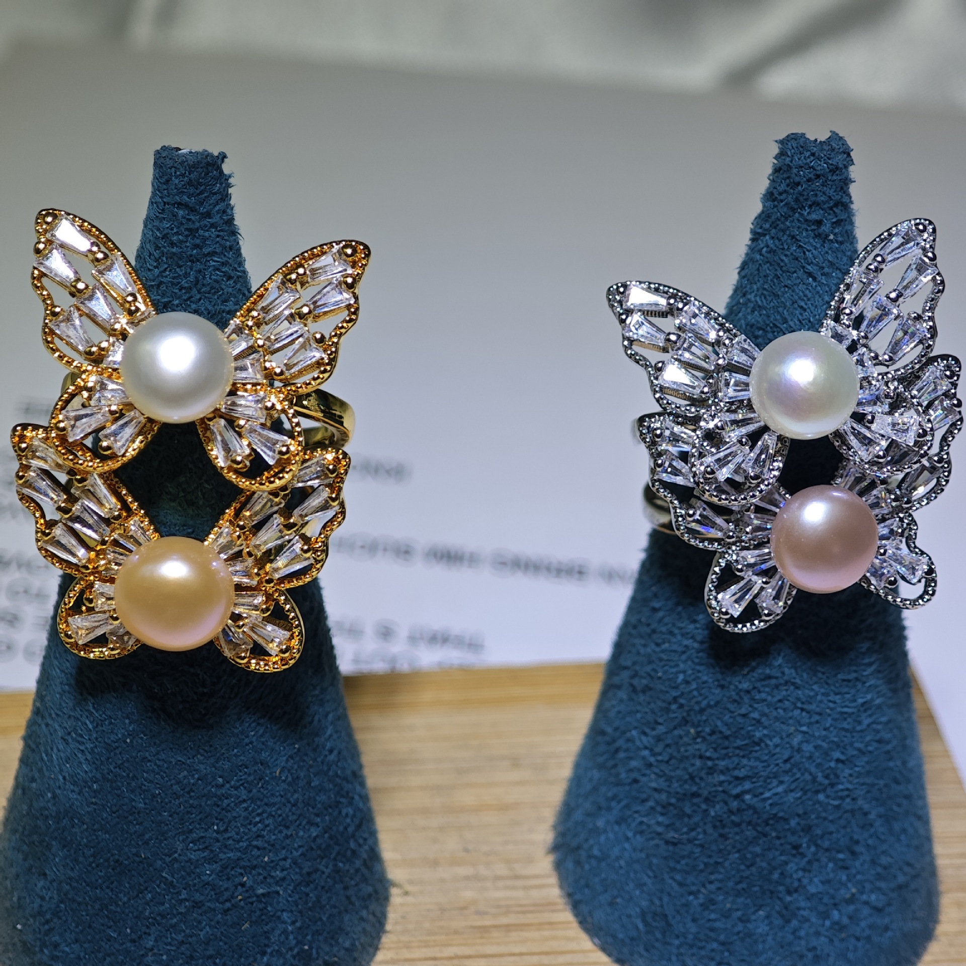 2026 New Butterfly Simple Open Ring Real Gold Electroplated Natural Freshwater Pearl Open Ring Live Stream Hot
