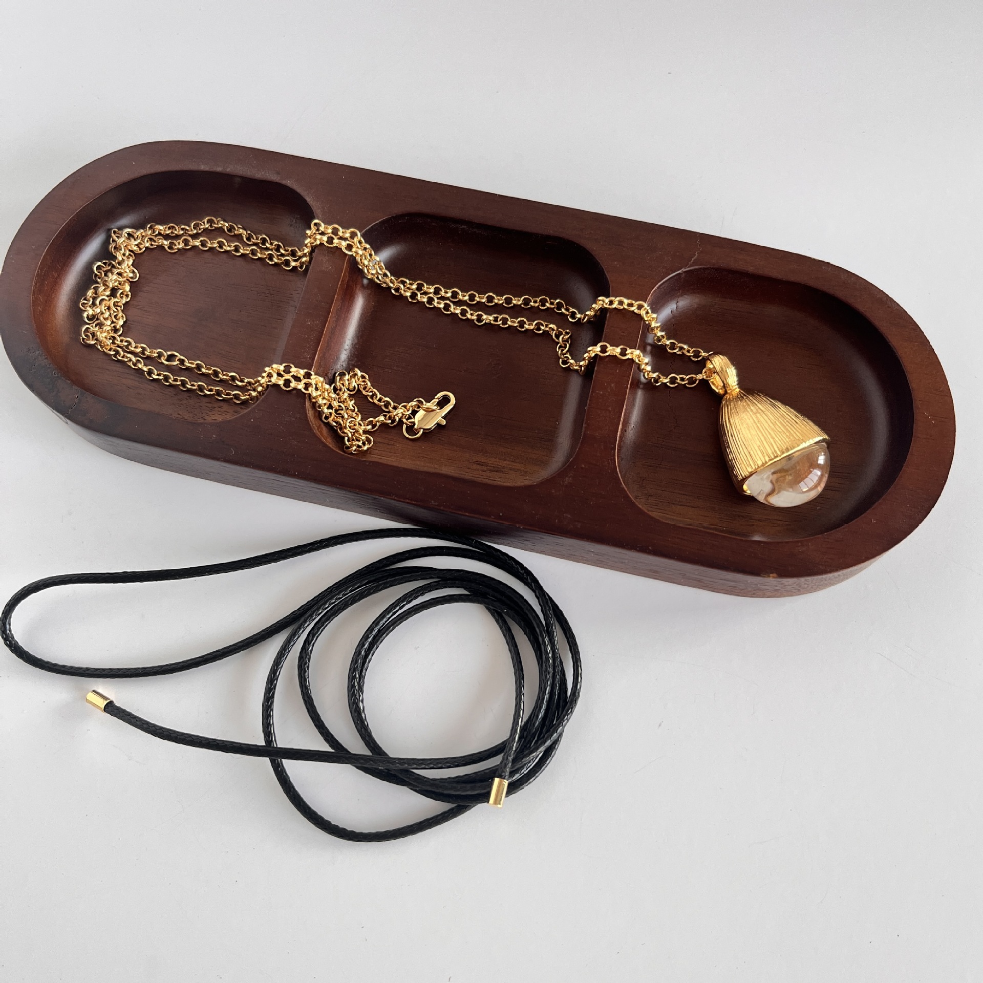 White Crystal Pinecone Suede Cord Long Necklace for Women Autumn Winter Sweater Chain