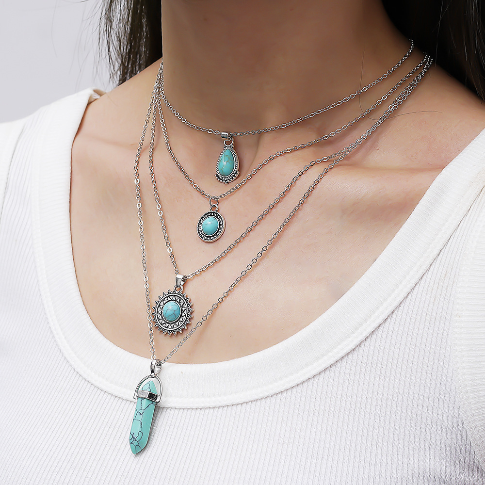 Big Brand Necklace Turquoise Bohemian White Green Flower Necklace