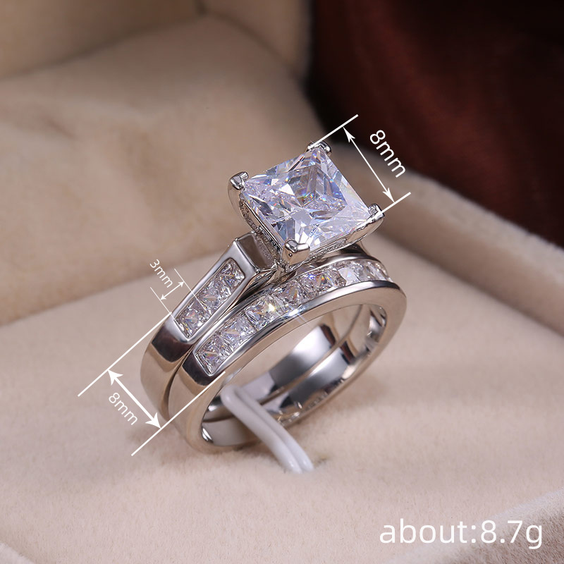 Cao Shi Women's Square Zircon Couple Ring Set Ring Jewelry
