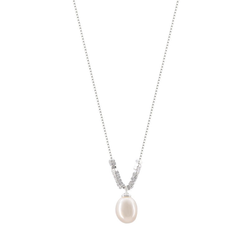 S925 Sterling Silver Crushed Silver Natural Freshwater Pearl Pendant Necklace Women Niche Collarbone Chain