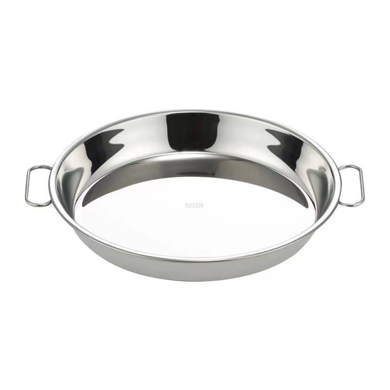 Thickened stainless steel cake plate with ears round plate household cold noodle pan flat bottom pan steam rice noodle multi-specification steaming tray