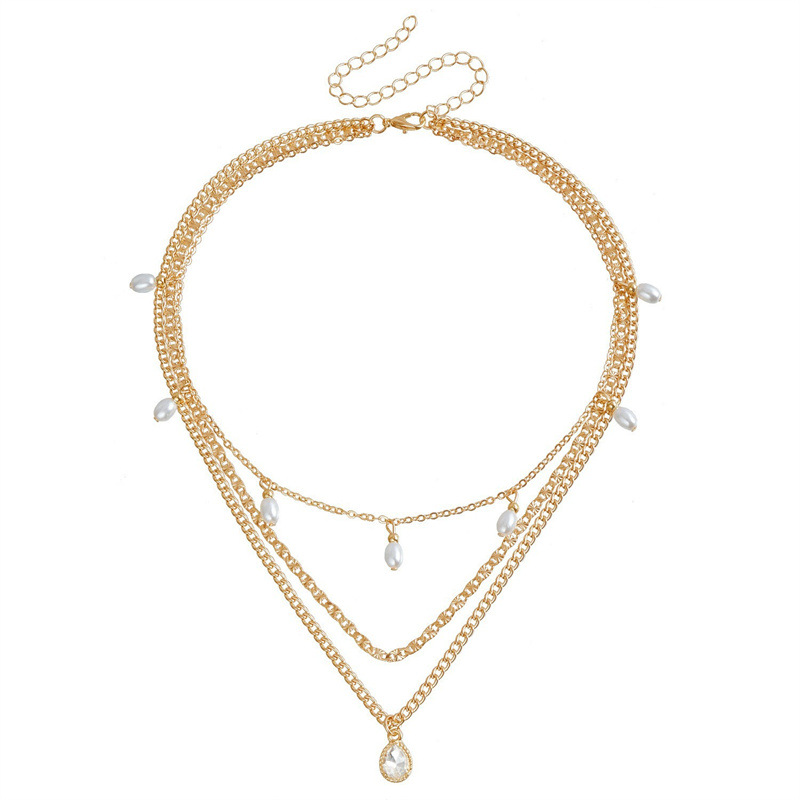 Cross Layered Pearl Necklace Beaded Pendant Collarbone Chain Women Commute Party Gift