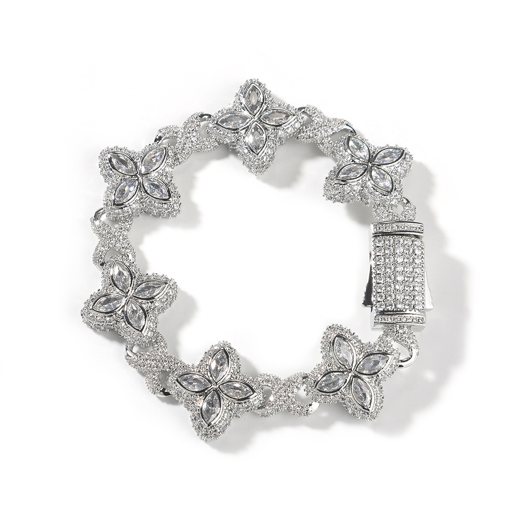 Hip Hop Rap Chain Infinite Four-Leaf Clover Bracelet Cool Badass 5A Zircon Color Necklace Accessories