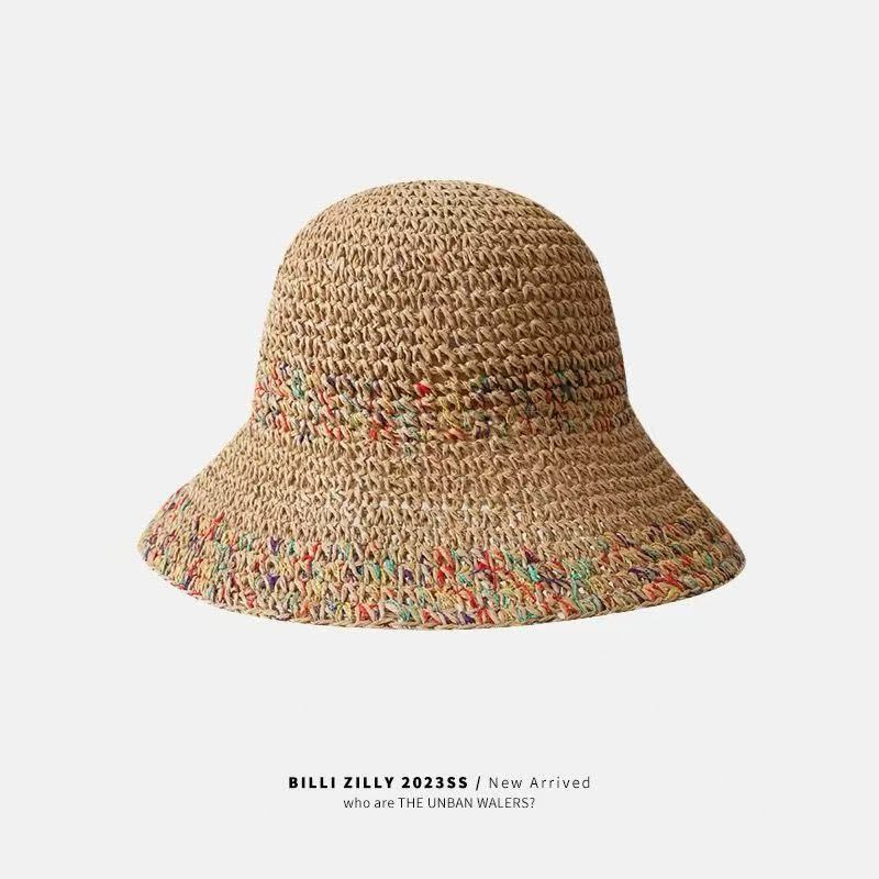 Colorful Beaded Straw Fisherman Hat, Summer Beach Vacation Sun Protection Straw Hat, Foldable Hat