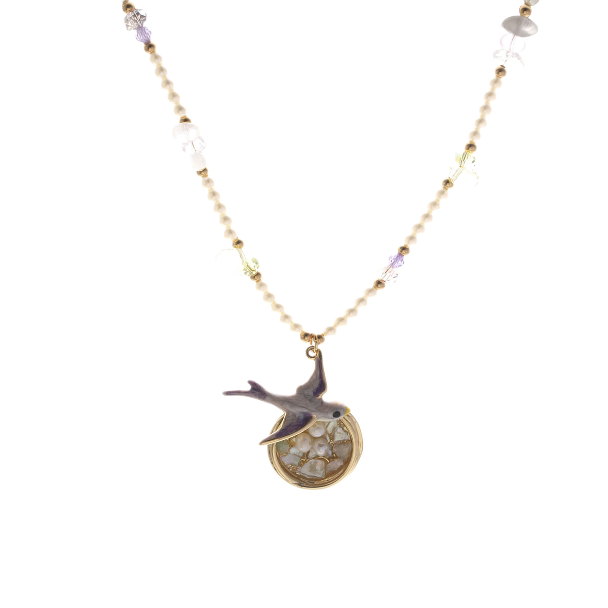 NALA Painted Swallow Pearl Necklace Women Feel Sweater Chain Clavicle Chain