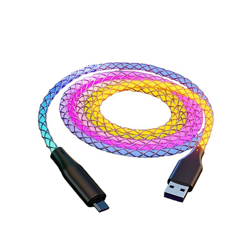 6A Fast Charging RGB Gradient Charging Cable 66W Colorful Multi-Head Data Cable for Apple Huawei One-to-Three