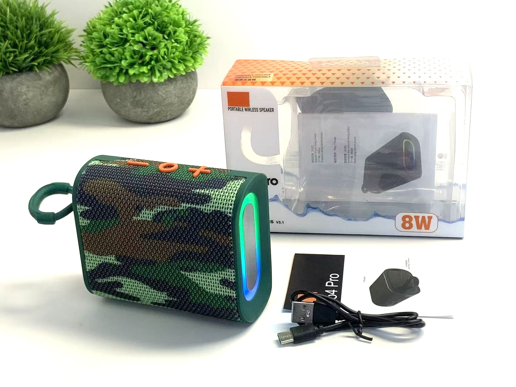 GO4PRO Bluetooth Speaker with Ambient Light Outdoor Loud Volume Home Desktop High Quality Bass Mini Speaker