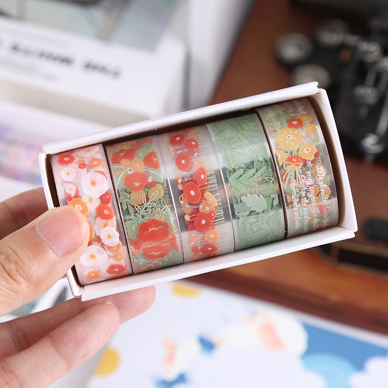 Transparent PET floral language paper hand account sticker tape gift box DIY decoration material hand account tape