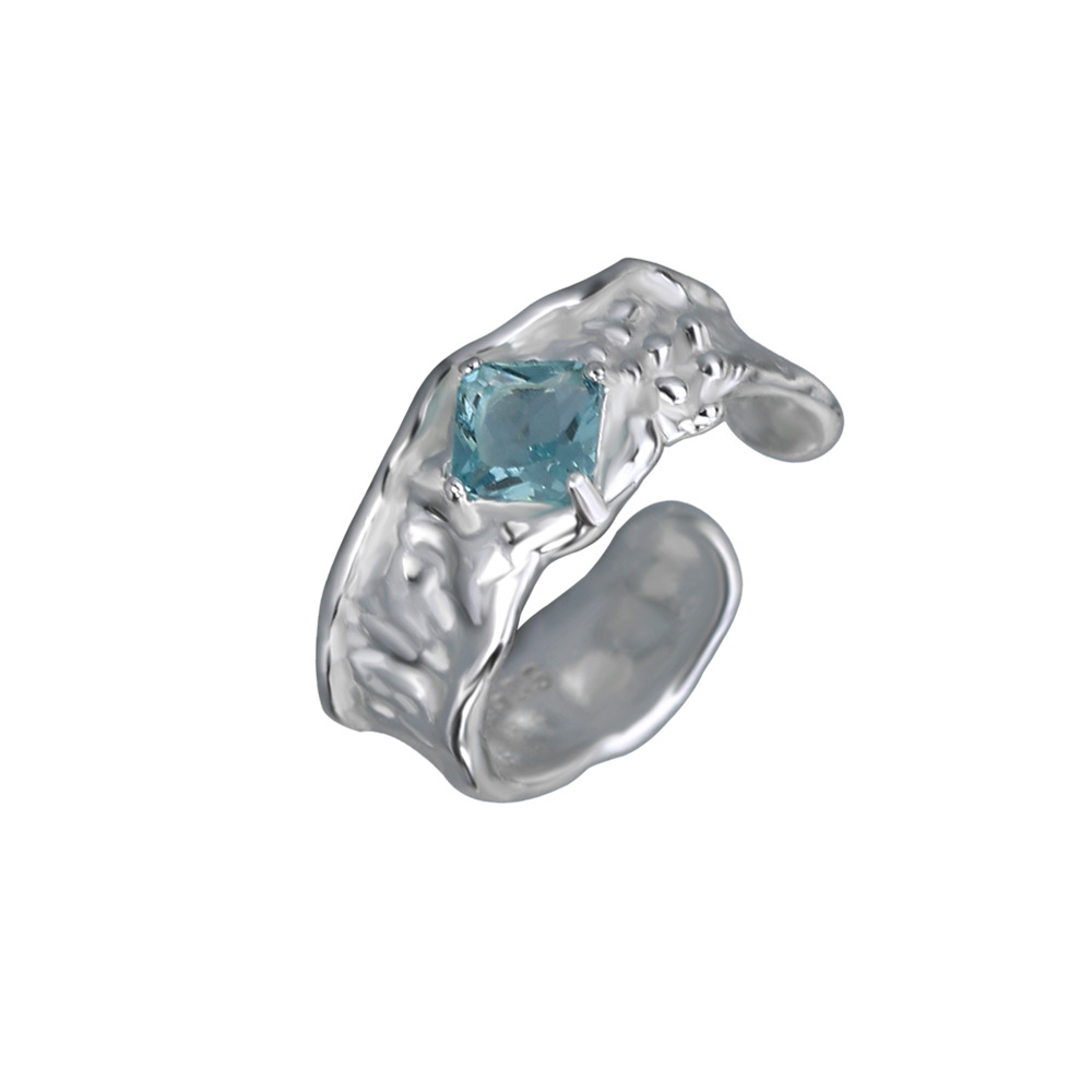 Live Stream Aquamarine Couple Ring Unisex Index Finger Ring Open Ring Joint Ring