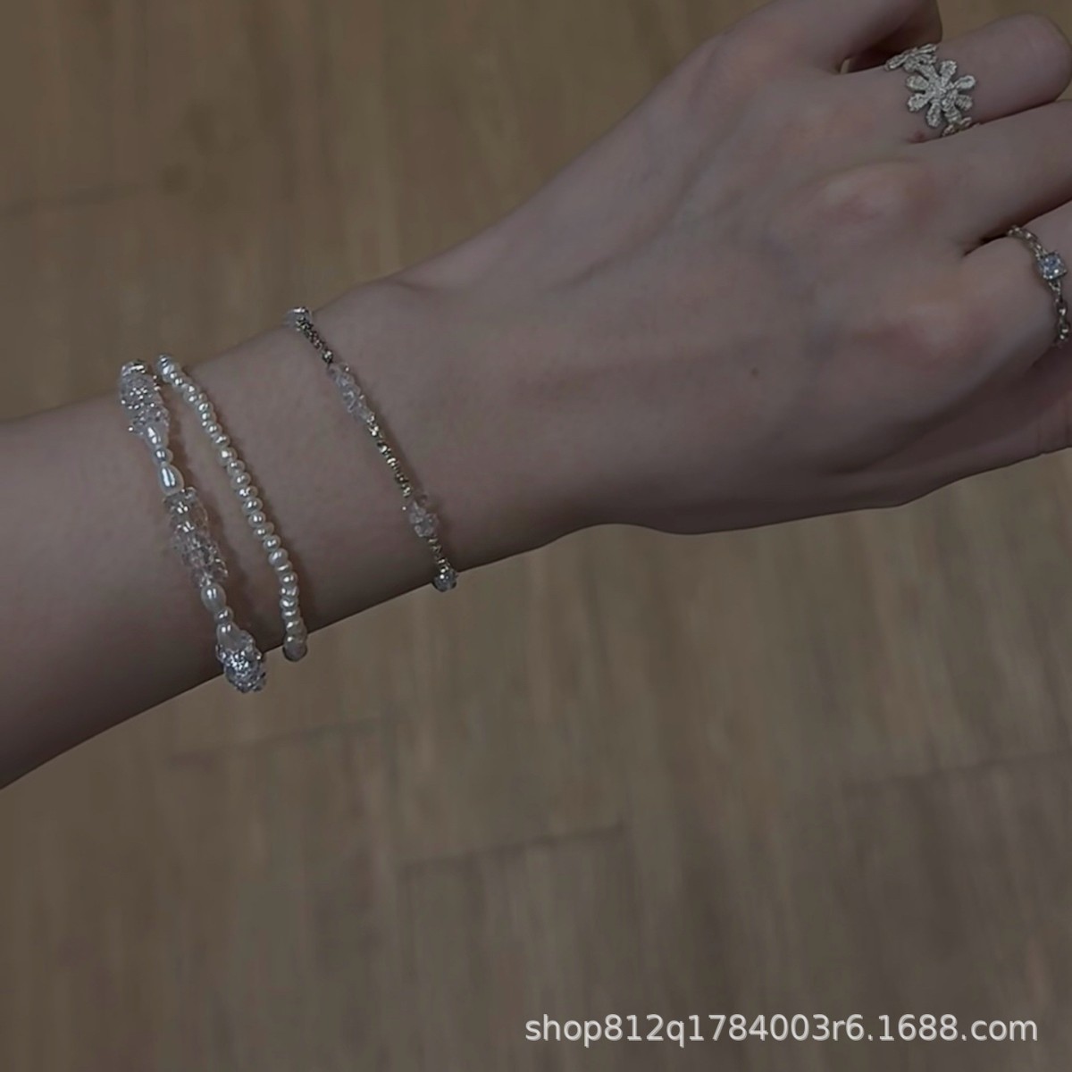 Cool feeling summer natural freshwater pearl flash spirit cut white crystal all solid silver crushed silver bracelet for women