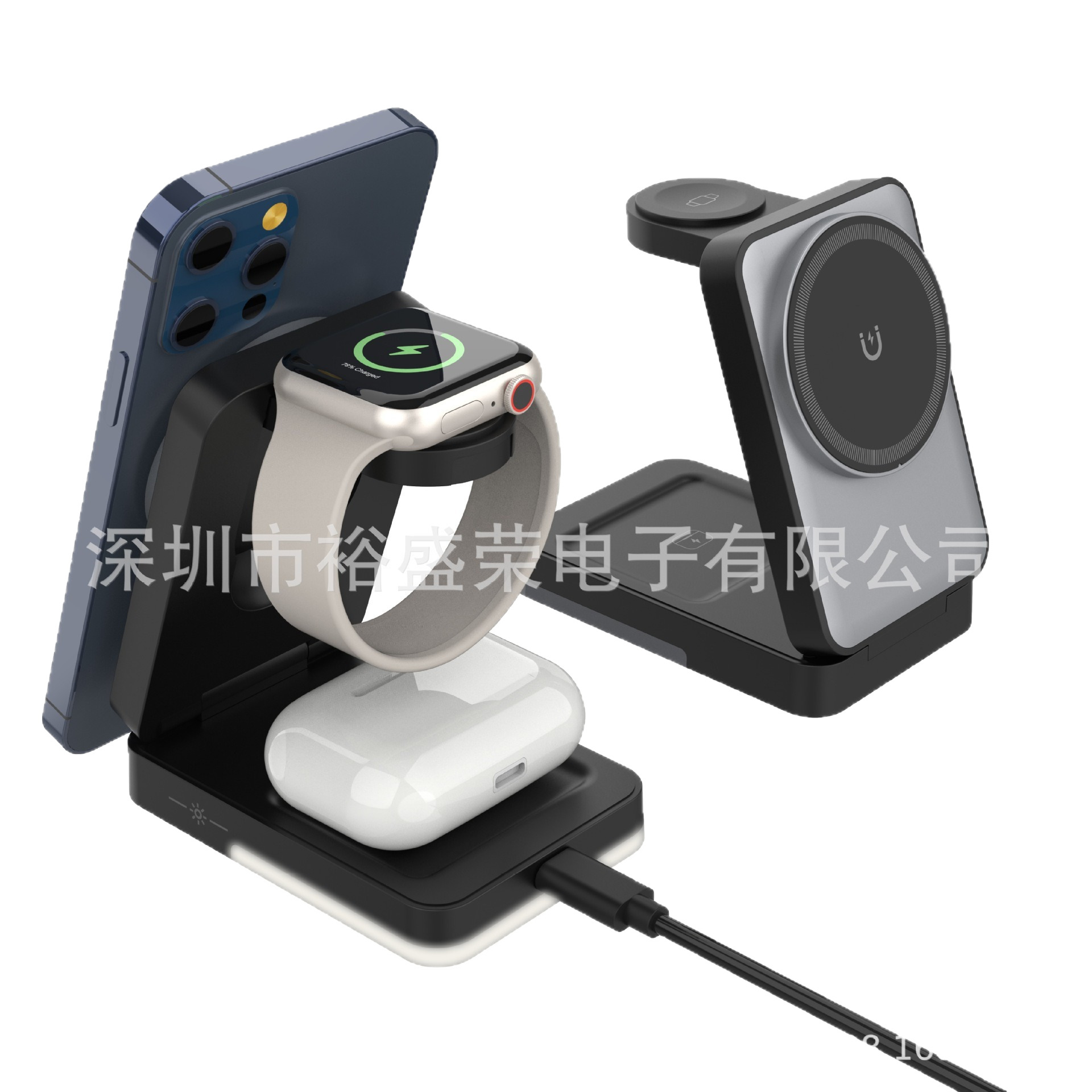 New Foldable Magnetic 3-in-1 Wireless Charger with Night Light Vertical Fast Charging for Apple Phone Wireless Charger