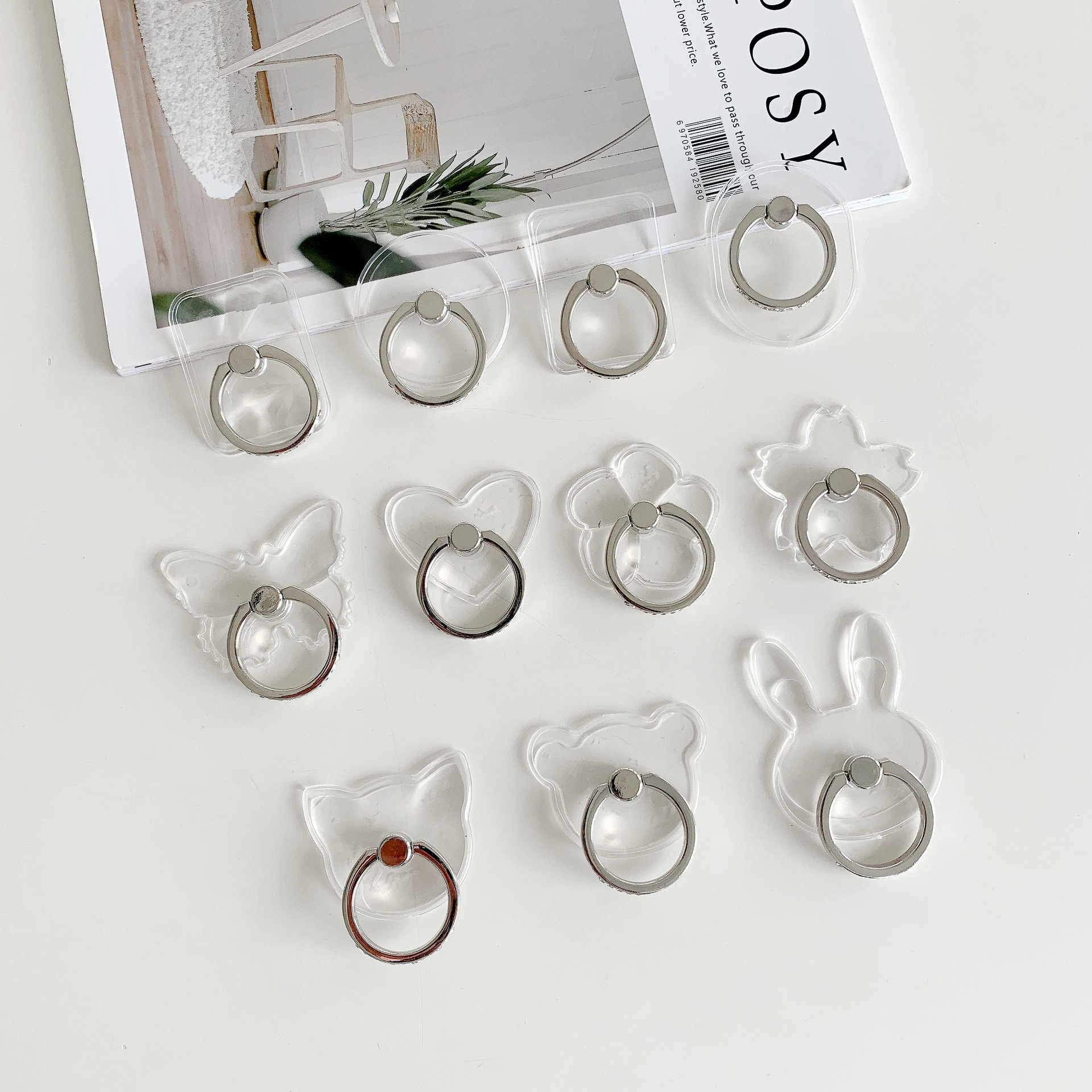 White steel diamond ring holder transparent acrylic ring phone tablet portable