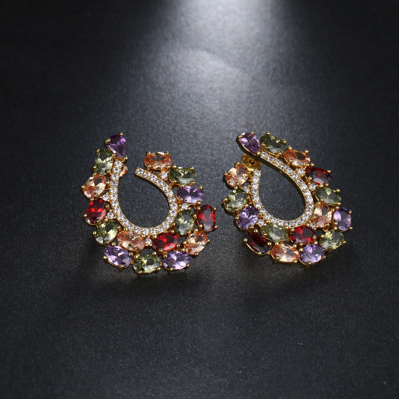 Colorful zircon earrings women earrings copper micro-set zircon luxury jewelry
