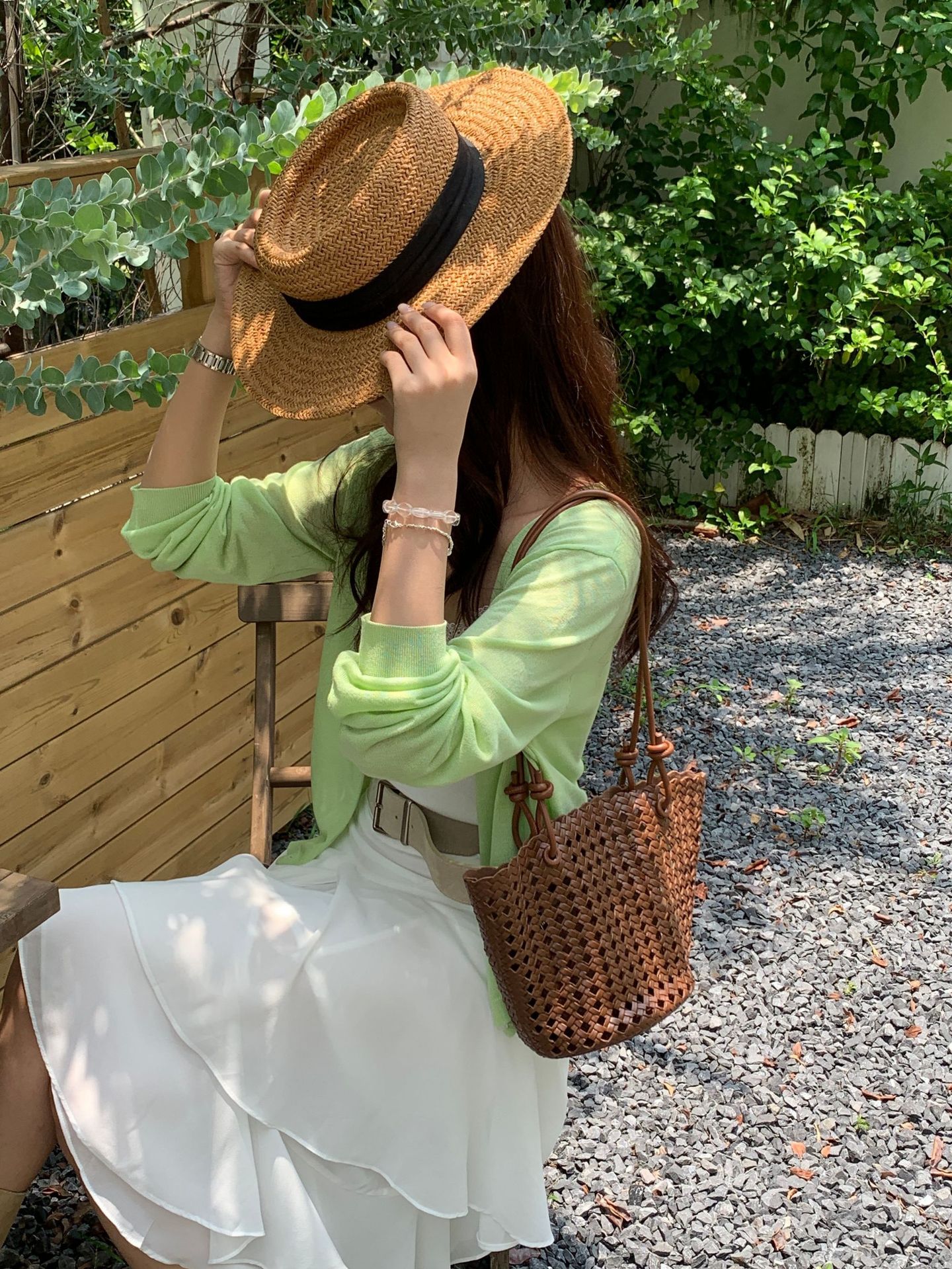 2026 Niche Hollow Woven Bag Soft Leather Basket Bag Handheld Single Shoulder Bucket Bag Summer Woven