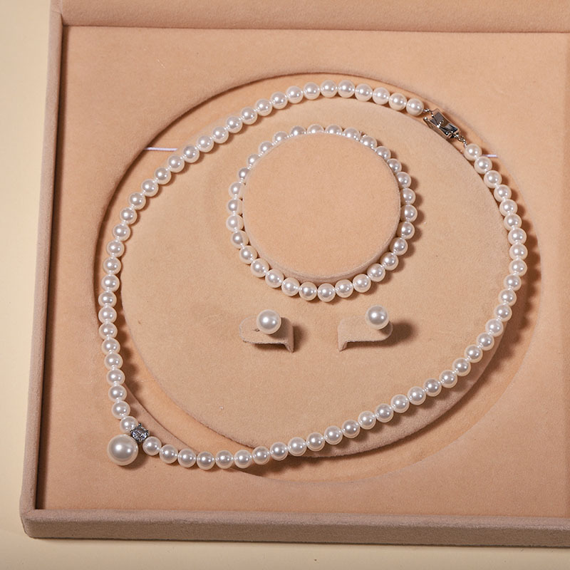 Natural Shell Bead Pearl Necklace Pearl Necklace for Women Three-Piece Set Gift Box Accessories Mother's Day Gift