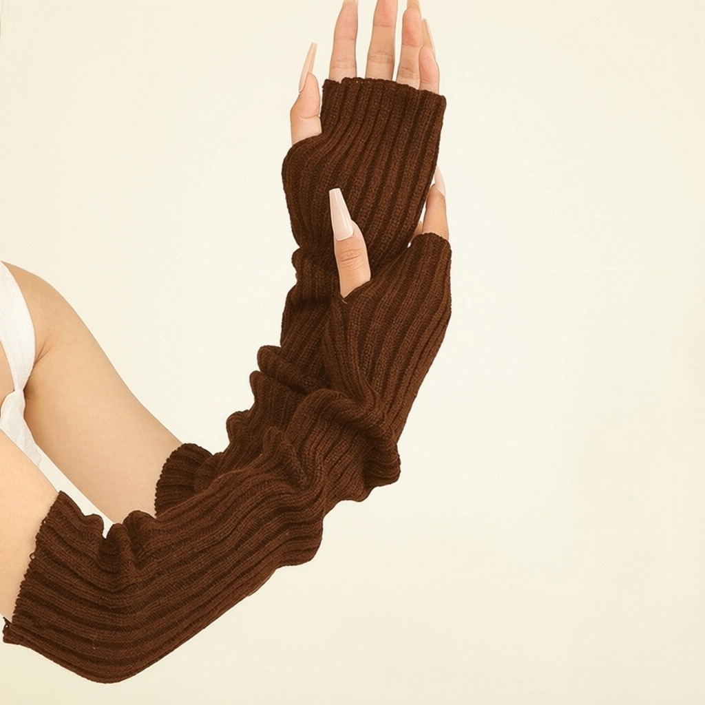 Gloves Women's Winter Long Autumn Winter Knit Fingerless Half Finger Gloves Knit Warm Sleeves