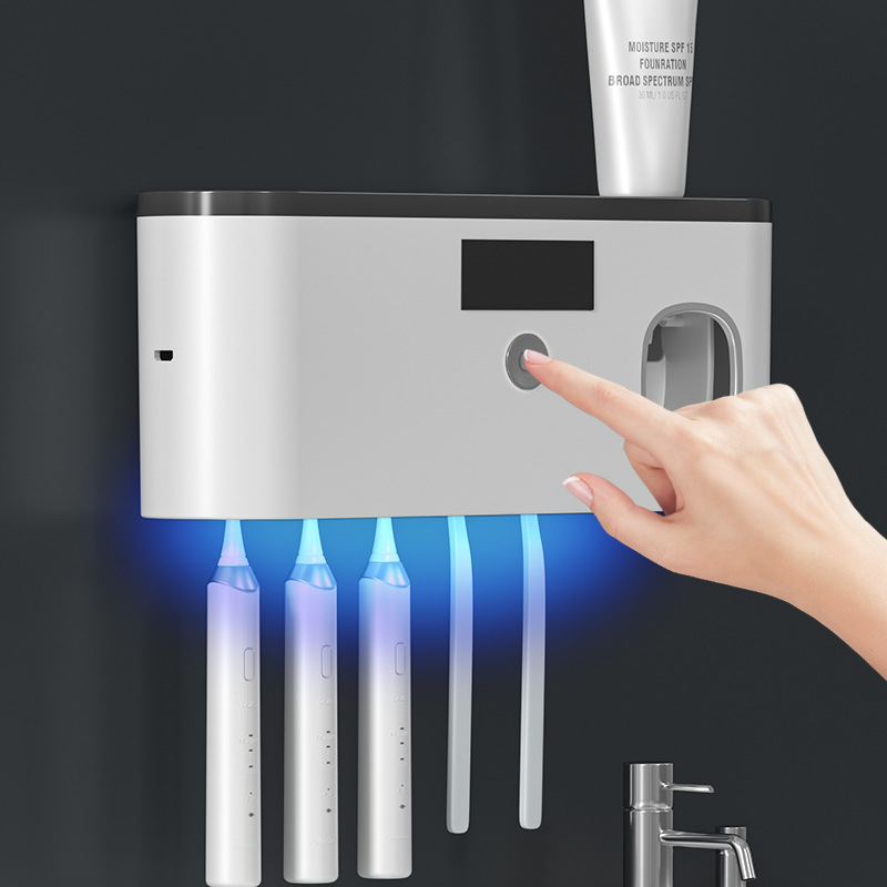 Wireless USB charging no-drill UV sterilization toothbrush sterilizer wall-mounted smart toothbrush holder sterilization