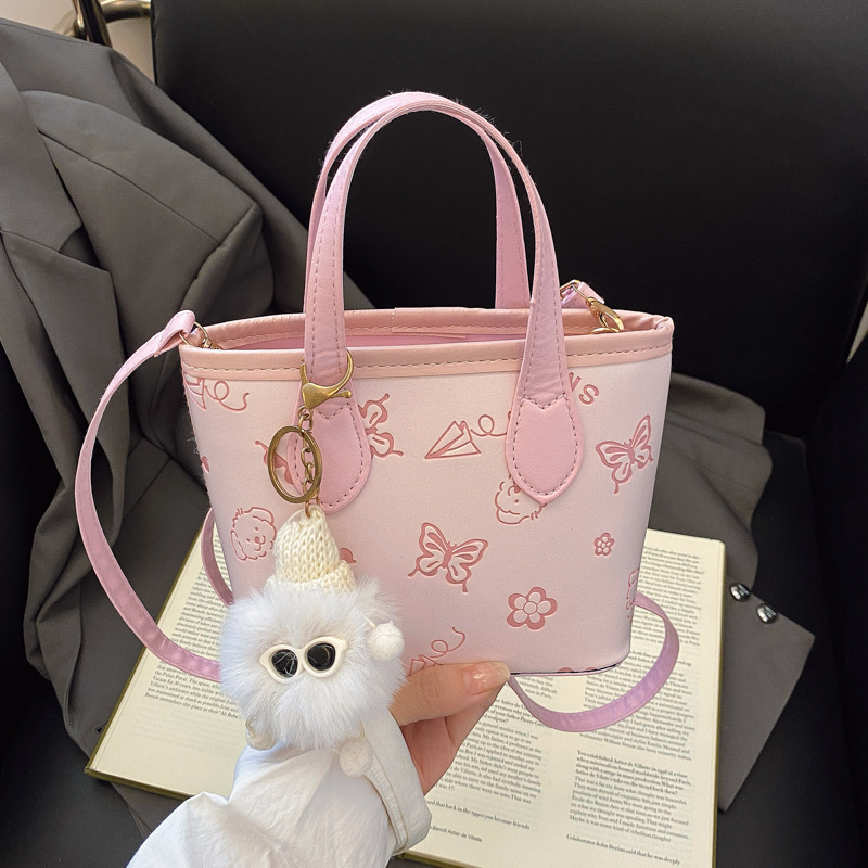 Large Capacity Women 2025 New Spring Texture Handbags Shoulder Bags Butterfly Embossed Commute Bucket Bags