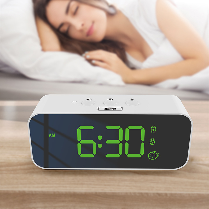 New LED Rechargeable Recording Clock with Seven-Color Display, Three Recording Groups, Smart Student Desktop Voice-Controlled Electronic Alarm Clock