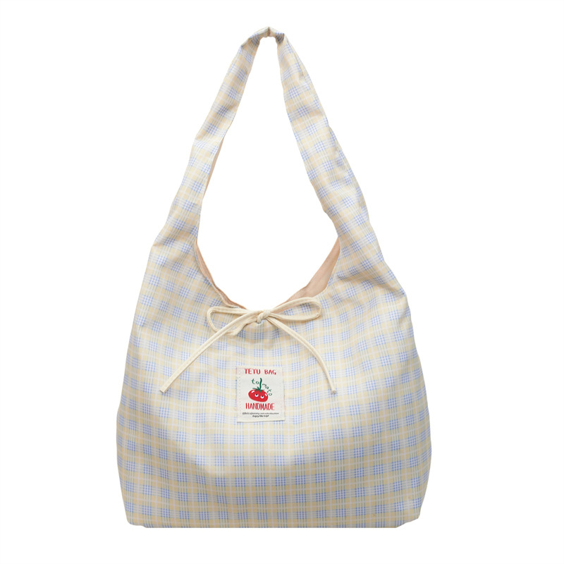 Large capacity bag women 2026 new canvas single shoulder bag class commuting plaid tote bag