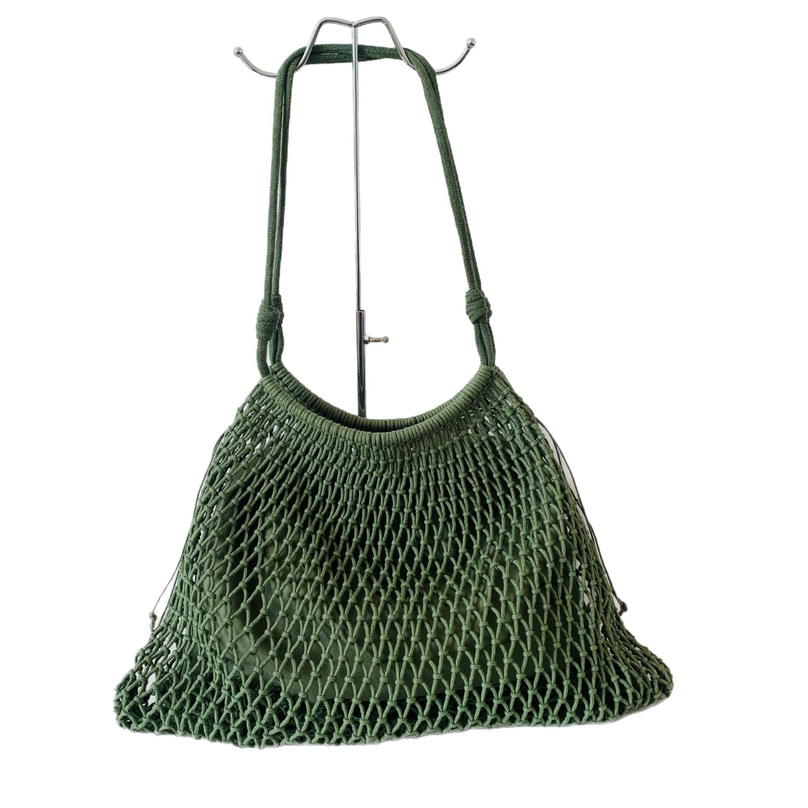 Hand-woven cotton fishing net bag, hollow mesh tote bag, large capacity tote bag, vacation style beach bag