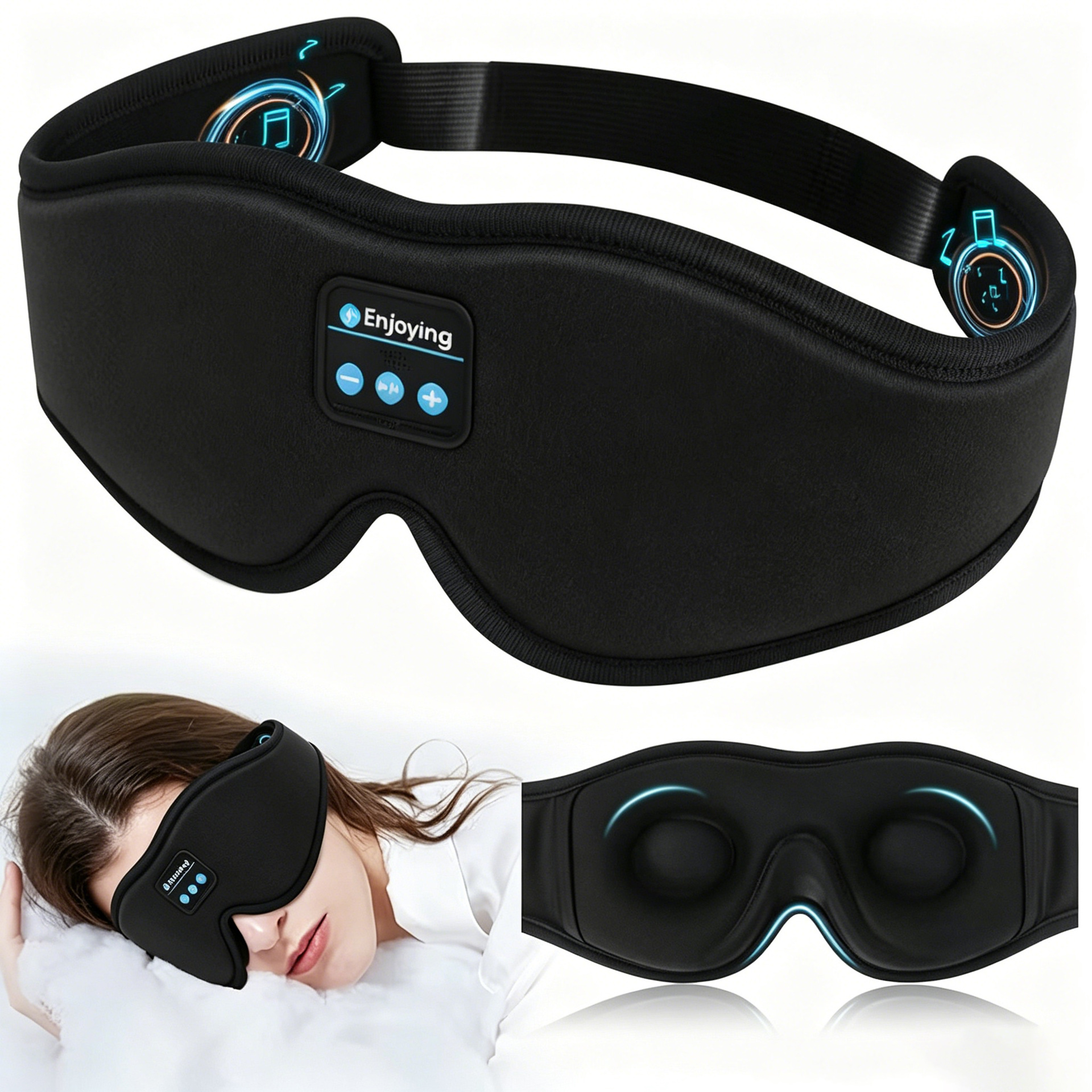 3D Stereo Bluetooth Sleep Eye Mask Wireless Light-blocking Memory Foam Waterproof Stereo Set
