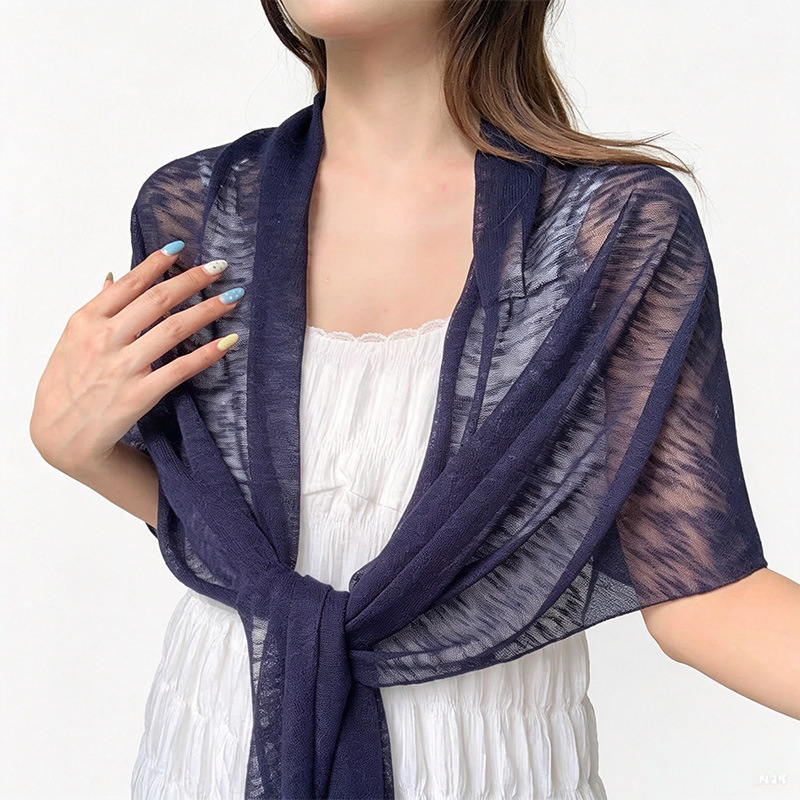 Spring and summer thin bamboo knot cotton triangle shawl Tencel linen blend air-conditioned cardigan outer scarf