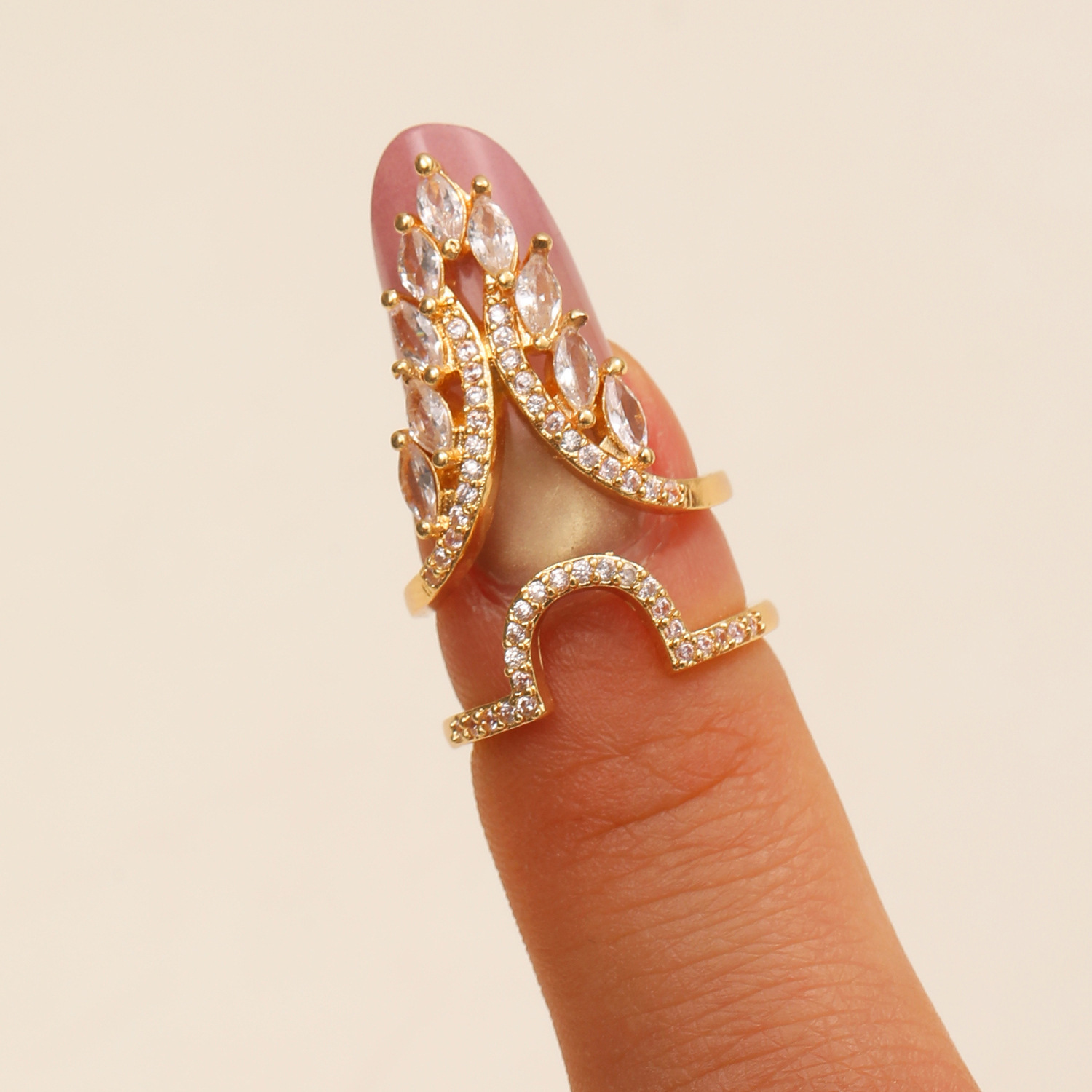 New Set Zircon Nail Ring Women Wearable Removable Manicure Finger Ring