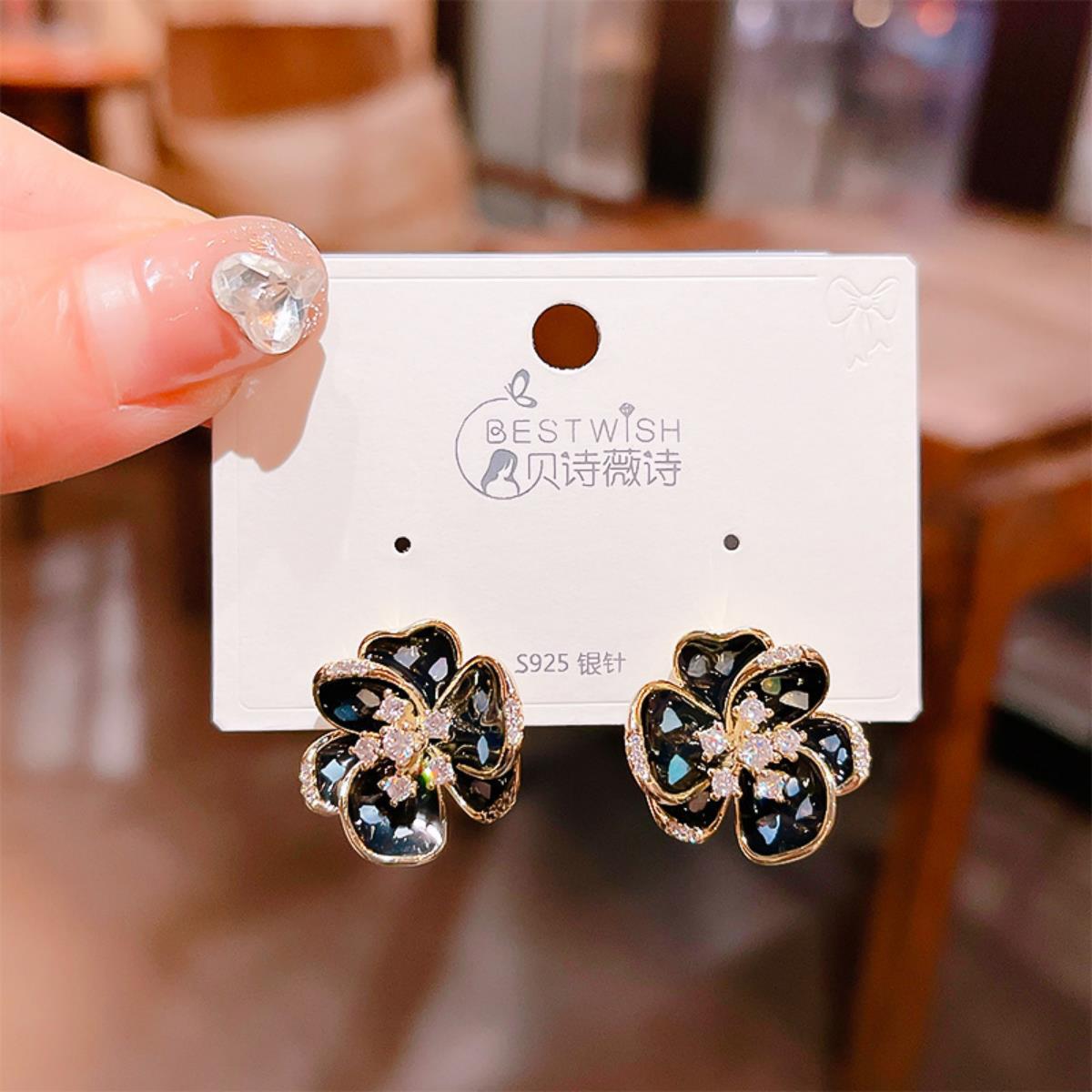 2026 flower collection real gold electroplated quality sweet zircon earrings, women's wind earring accessories
