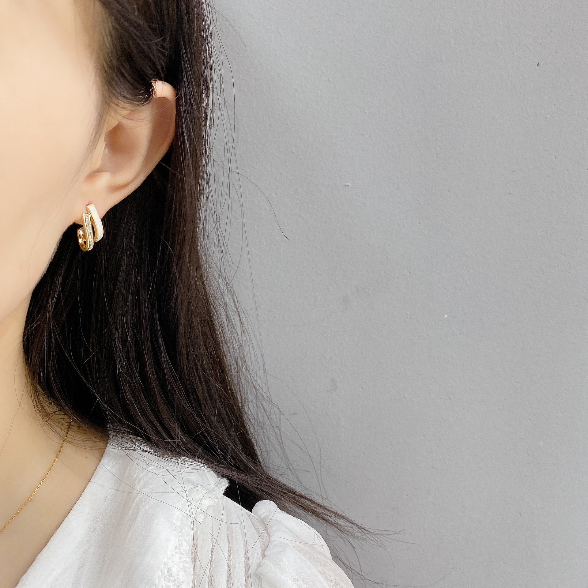 Double-layer ear studs women summer simple earrings S925 ear pin earrings ear accessories 2023 new