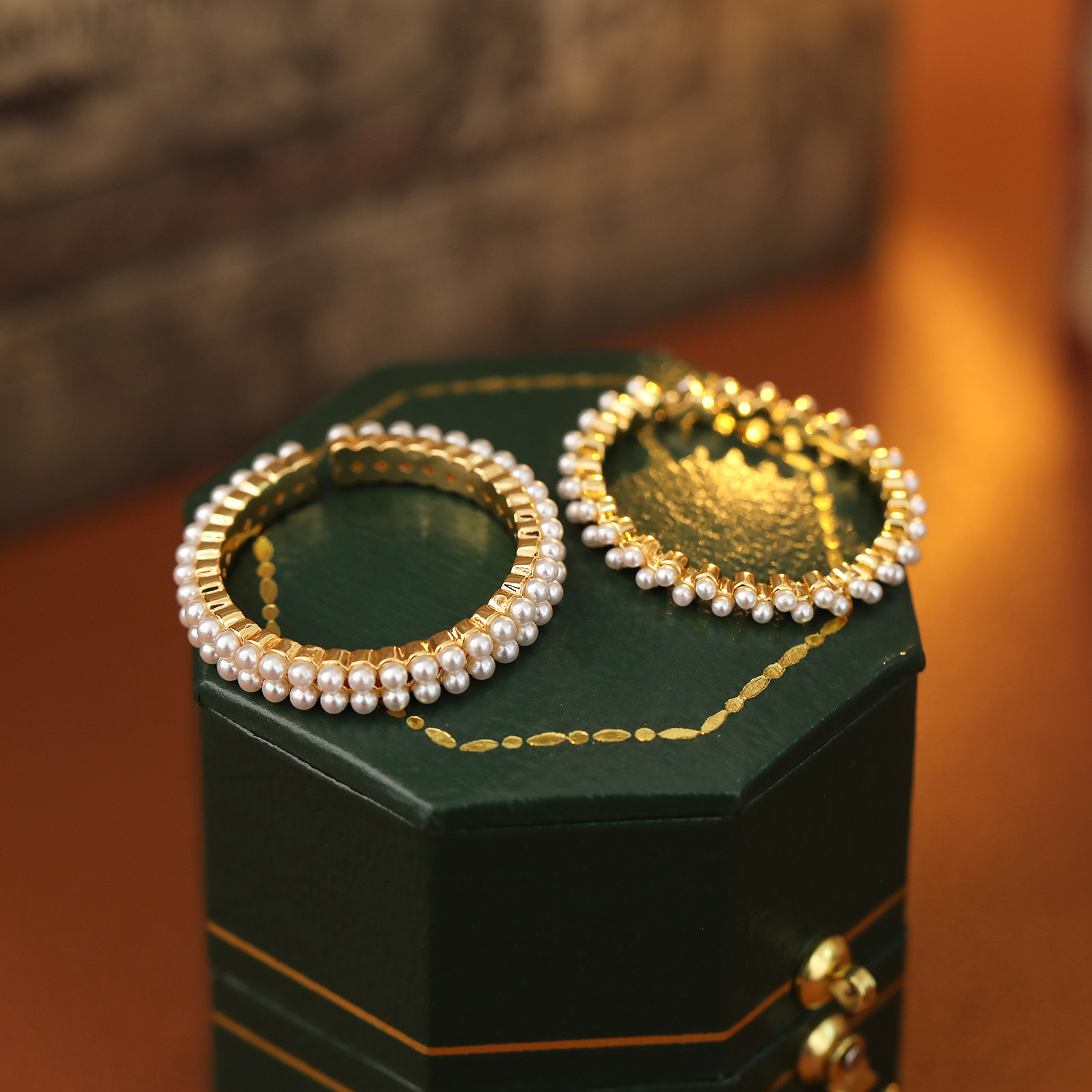 Minimalist Plain Ring Women Pearl Ring Open Ring Double Row Pearl Couple Ring
