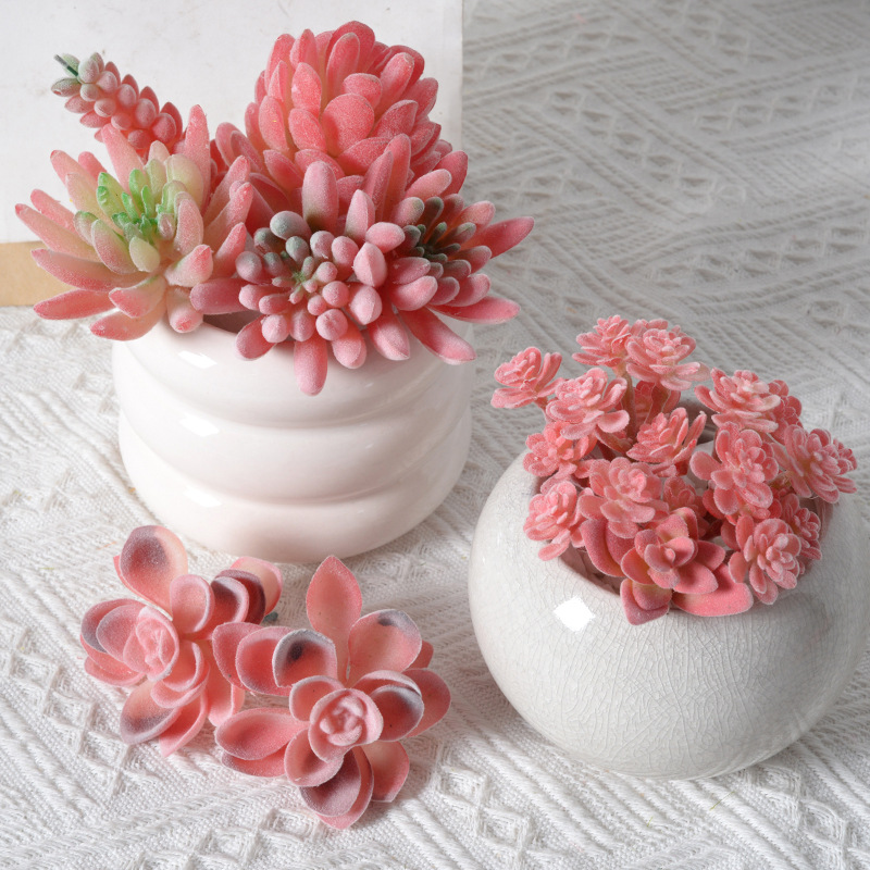 Succulent Red Series Flocked Plant Green Plant Home Decoration Mini Ornament Combination Artificial Potted Plant