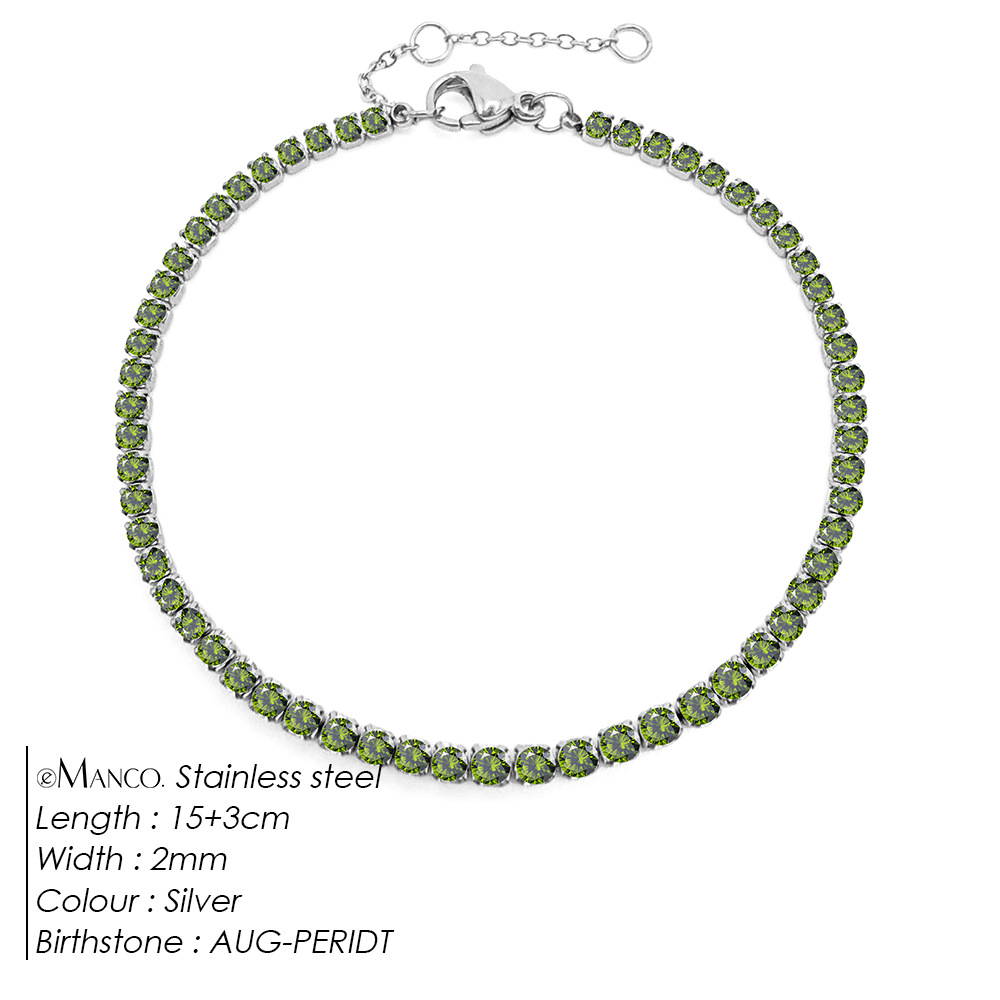 eManco Simple Birthstone Single Row Diamond Bracelet Round Zircon Tennis Chain Bracelet Hand Jewelry