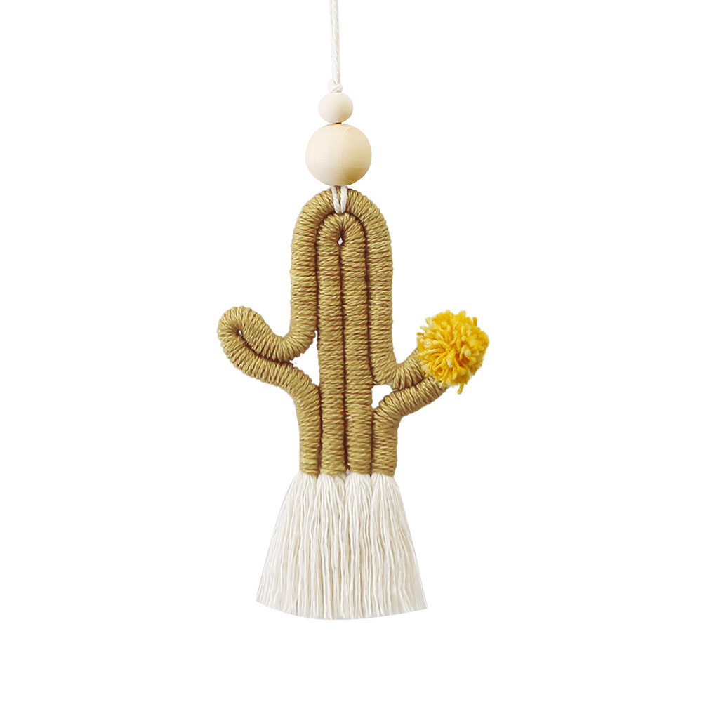 Green Plant Cactus Keychain Bohemian Seed Bead Handwoven Handmade Bag Pendant