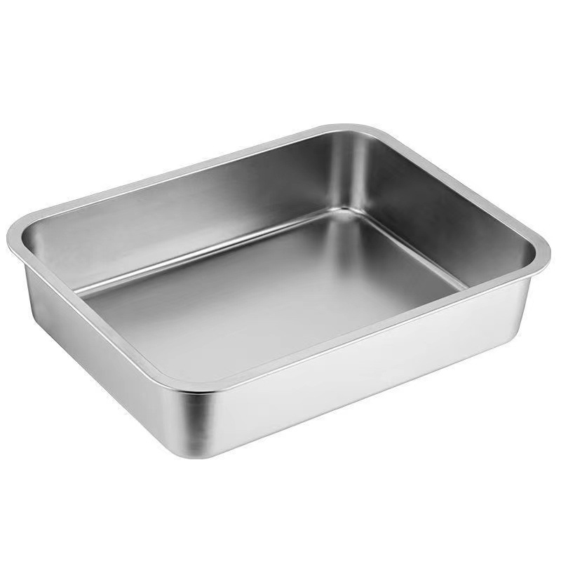 Thickened stainless steel square tray stainless steel tray dish plate baking tray rice plate iron plate rectangular towel tray