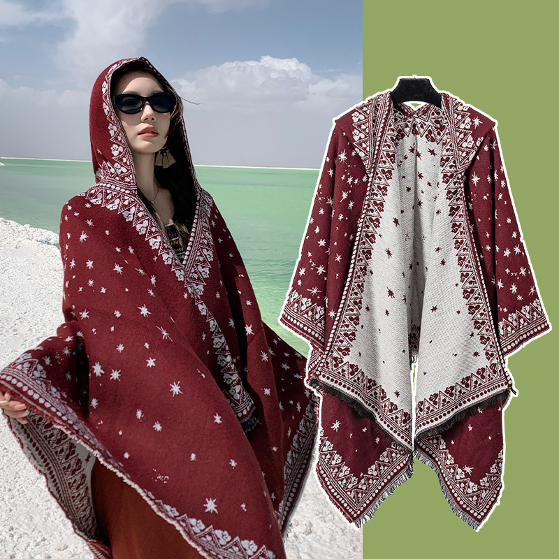 Chaka Salt Lake Ethnic Style Shawl Desert Travel Scarf Northwest Photo Hooded Slit Shawl Women