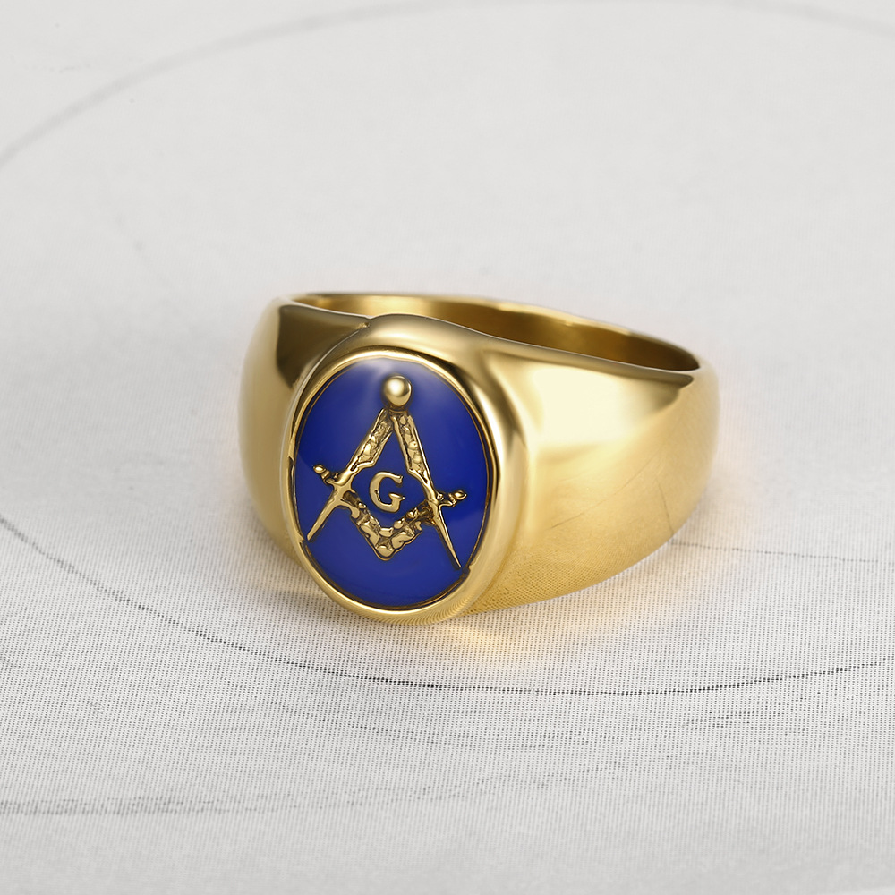 Hip Hop Punk Men's Accessory AG Ring Blue Resin Freemason Finger Ring