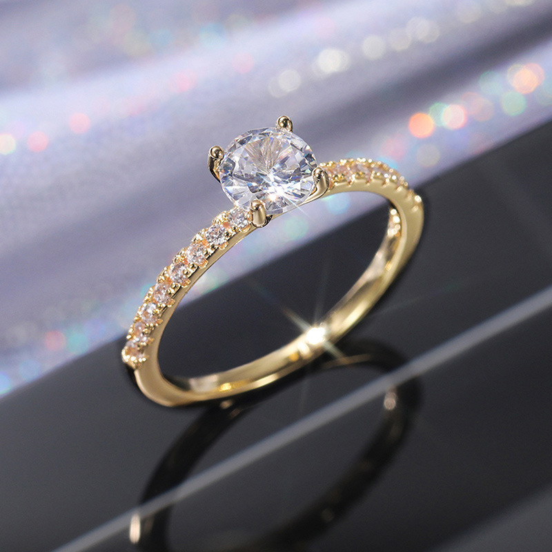 Cao Shi eBay Simple Zircon Engagement Wedding Ring Copper Plated White Gold Imitation Diamond Ring