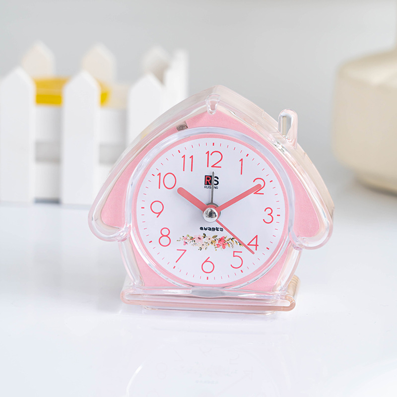 Simple plastic alarm clock student with light candy color house clock clear portable alarm clock