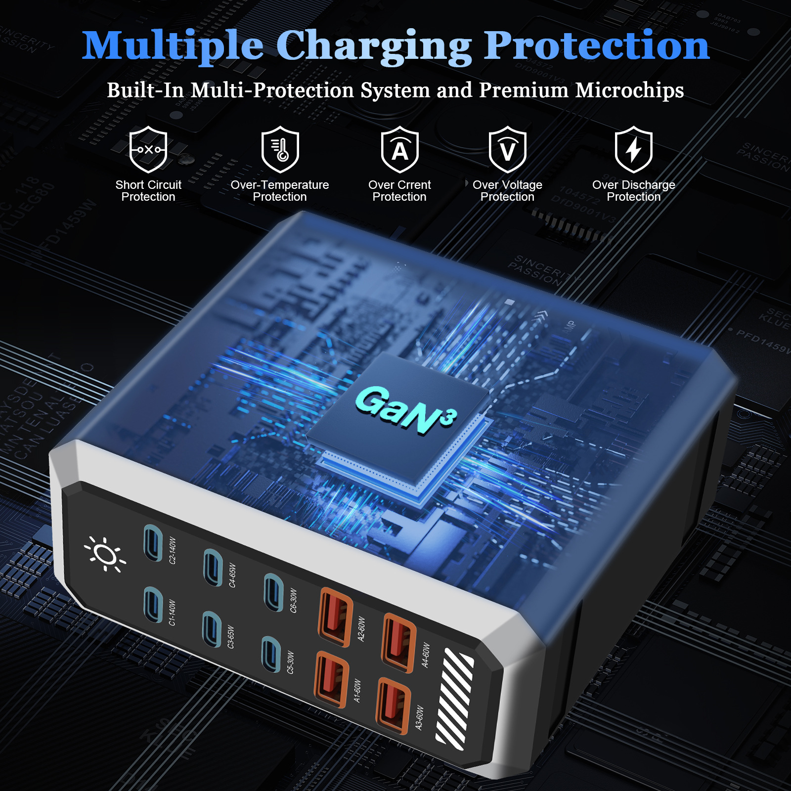 240W GaN Multi-Port USB Charger GaN Charger Multi-Port High Power Desktop Charging Station