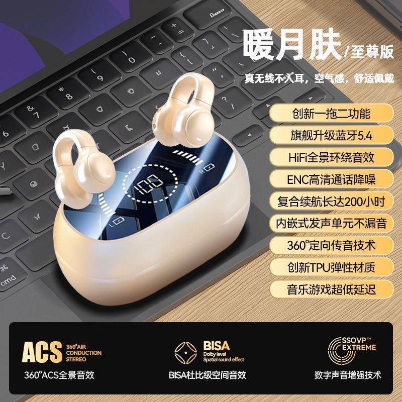 New Bluetooth 5.4 Ear Clip Type Not In-Ear High Sound Quality Wireless Bluetooth Sports Earphones Ultra-Long Standby Ear