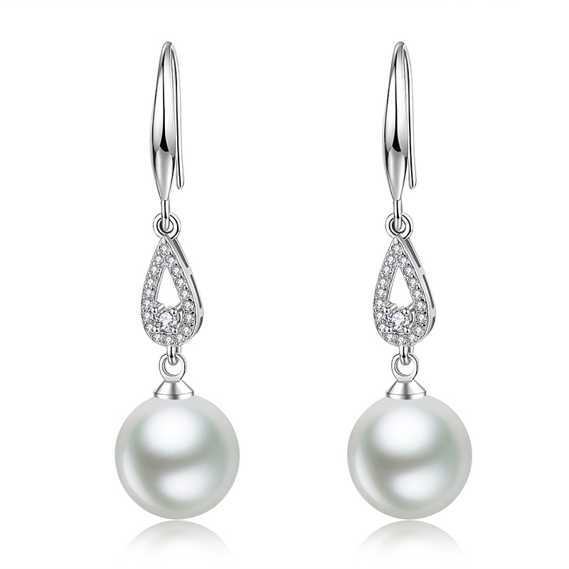 Diamond-set pearl earrings for women, water drop pearl earrings